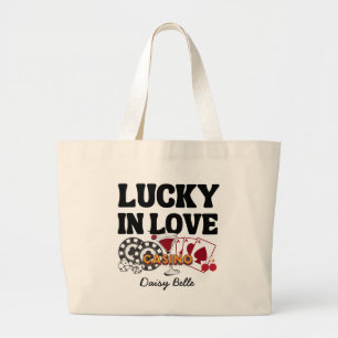 Retro Lucky In Love Vegas Bachelorette   Large Tote Bag