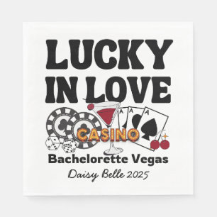 Retro Lucky In Love Vegas Bachelorette   Napkin