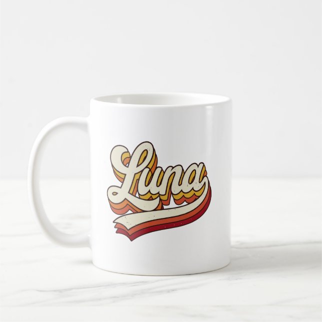 Retro Luna Name 70s Vintage Design Coffee Mug (Left)