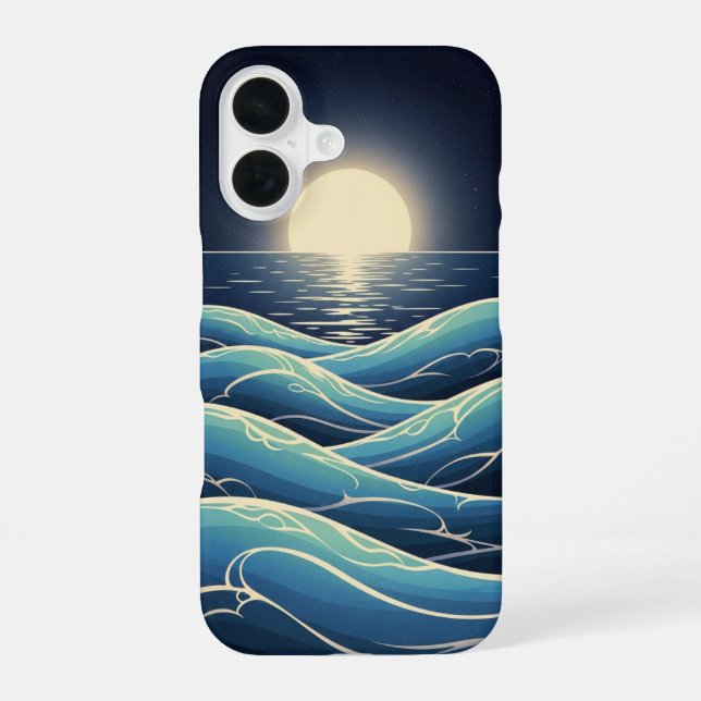 Retro Lunar Waves iPhone 16 Case (Back)