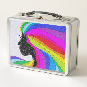 Retro Lunchbox Featuring Woman With Rainbow Hair