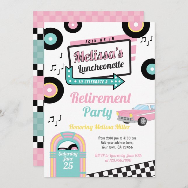 Retro Luncheonette Diner Party Invitation (Front/Back)