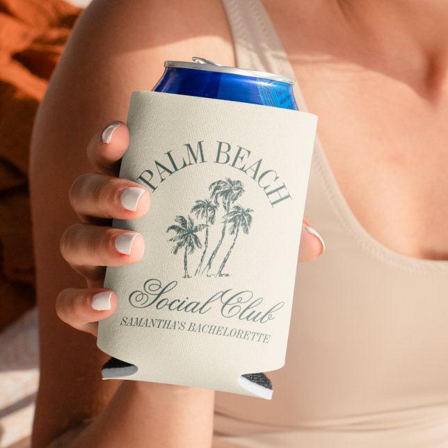 Retro Luxe Beach Bachelorette Logo Palm Trees Can Cooler (Creator Uploaded)
