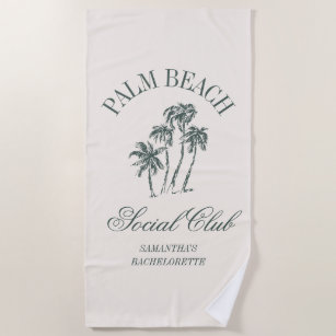 Retro Luxe Beach Social Club Logo Bachelorette  Beach Towel
