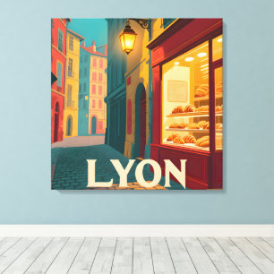 Retro Lyon : French Cityscape Canvas Print