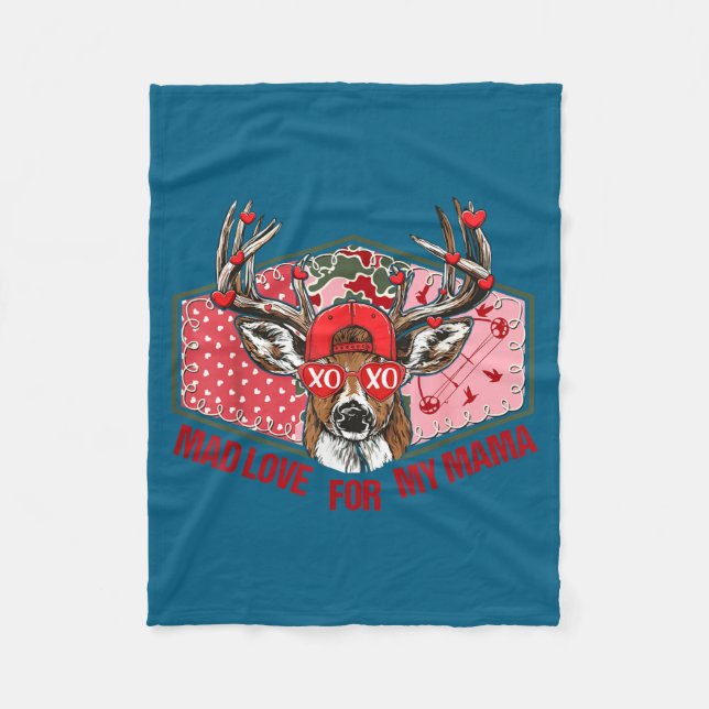 Retro Mad Love For My Mama Deer Hunting Boys Valen Fleece Blanket (Front)