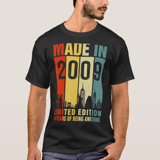 Retro Made In 2009 14 Years Of Being Awesome T-Shirt (Front)