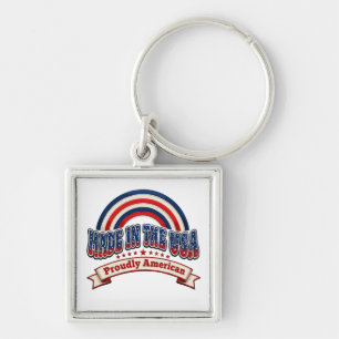 Retro Made in the USA Proudly American Badge Key Ring