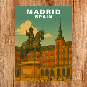 Retro Madrid, Spain Historic City Plaza Postcard