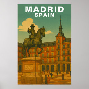 Retro Madrid, Spain Historic City Plaza Poster