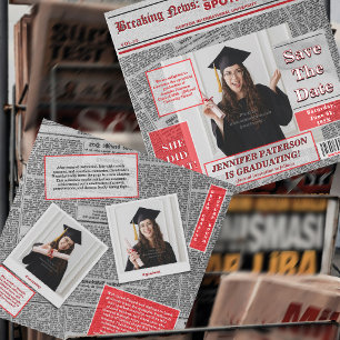 Retro Magazine Newspaper Save The Date Graduation Announcement