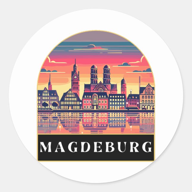 Retro Magdeburg Skyline  Classic Round Sticker (Front)