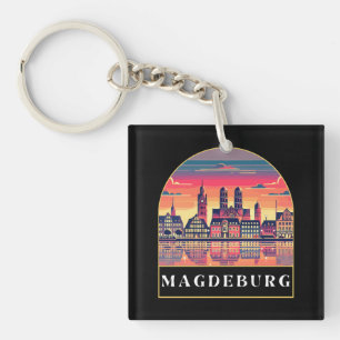 Retro Magdeburg Skyline Key Ring