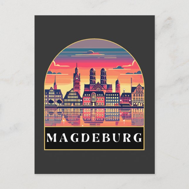 Retro Magdeburg Skyline  Postcard (Front)