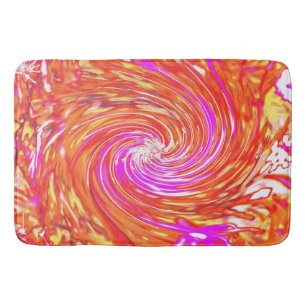 Retro Magenta and Autumn Colours Floral Swirl Bath Mat