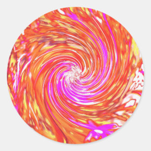 Retro Magenta and Autumn Colours Floral Swirl Classic Round Sticker