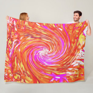 Retro Magenta and Autumn Colours Floral Swirl Fleece Blanket
