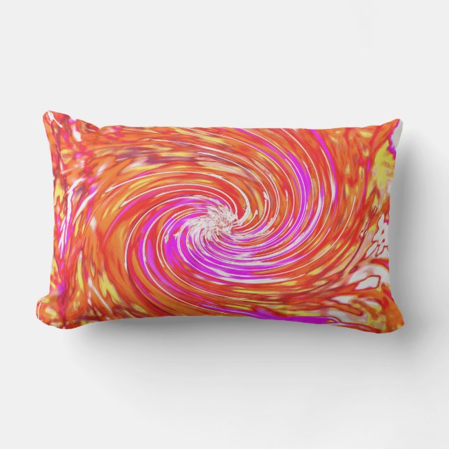Retro Magenta and Autumn Colours Floral Swirl Lumbar Cushion (Front)