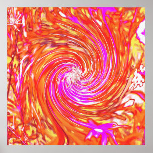 Retro Magenta and Autumn Colours Floral Swirl Poster