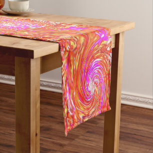 Retro Magenta and Autumn Colours Floral Swirl Short Table Runner