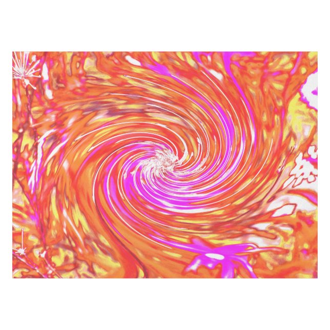 Retro Magenta and Autumn Colours Floral Swirl Tablecloth (Front (Horizontal))