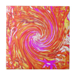 Retro Magenta and Autumn Colours Floral Swirl Tile