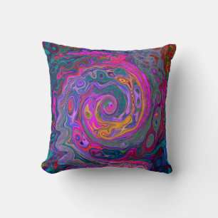 Retro Magenta, Green and Orange Abstract Swirl Cushion