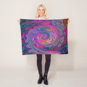 Retro Magenta, Green and Orange Abstract Swirl Fleece Blanket