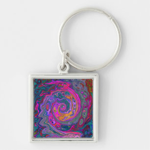 Retro Magenta, Green and Orange Abstract Swirl Key Ring