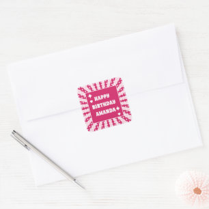Retro Magenta Queen Of Hearts Birthday Square Sticker