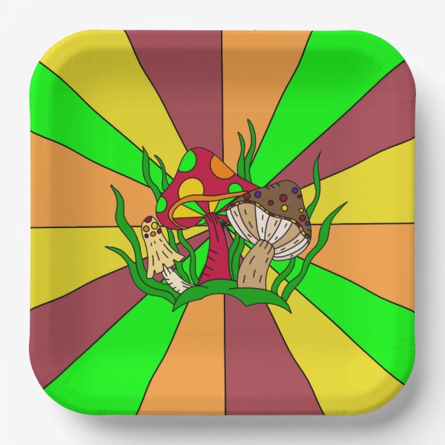 Retro Magic Mushrooms    Paper Plate (Front)