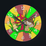 Retro Magic Mushrooms  Round Clock<br><div class="desc">Magic Mushrooms Retro vintage pop art style.</div>