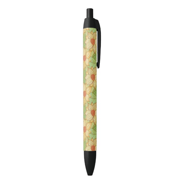 Retro Magnolia Pattern Black Ink Pen (Bottom (Vertical))