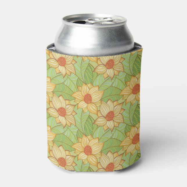 Retro Magnolia Pattern Can Cooler (Can Front)