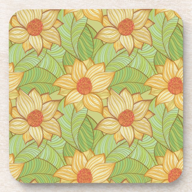 Retro Magnolia Pattern Coaster (Front)