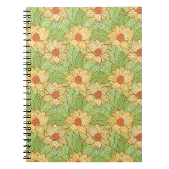 Retro Magnolia Pattern Spiral Notebook (Front)