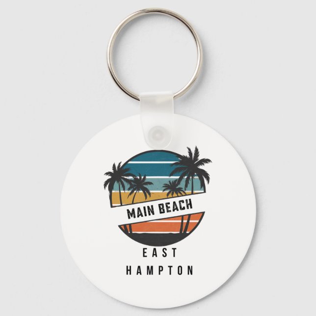 Retro Main Beach East Hampton Surfboard Surfing  Key Ring (Front)