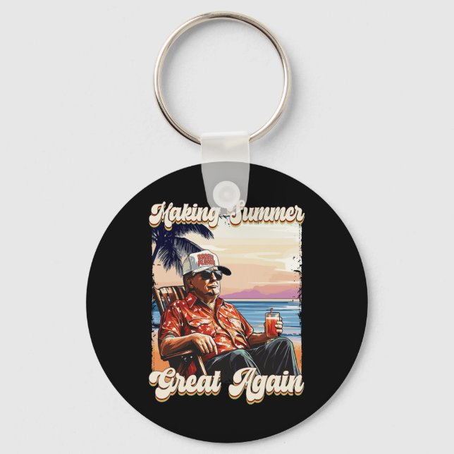 Retro Make Summer Great Again Donald Trump Summer  Key Ring (Front)