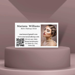 retro makeup artist qr code photo simple business card