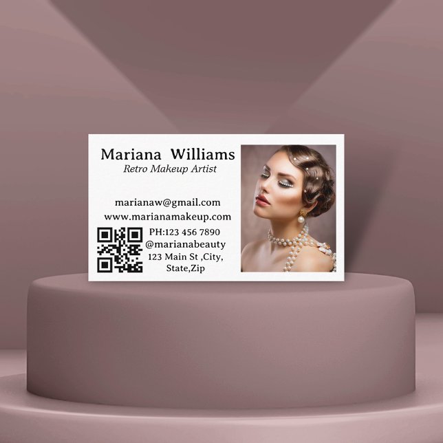 retro makeup artist  qr code photo simple business card (Creator Uploaded)