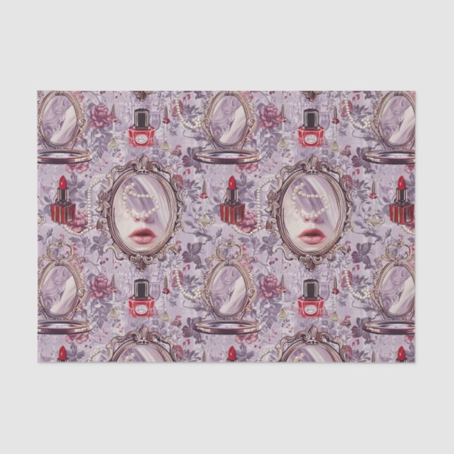 Retro Makeup Vanity Lipstick Decoupage Tissue Paper (Front)