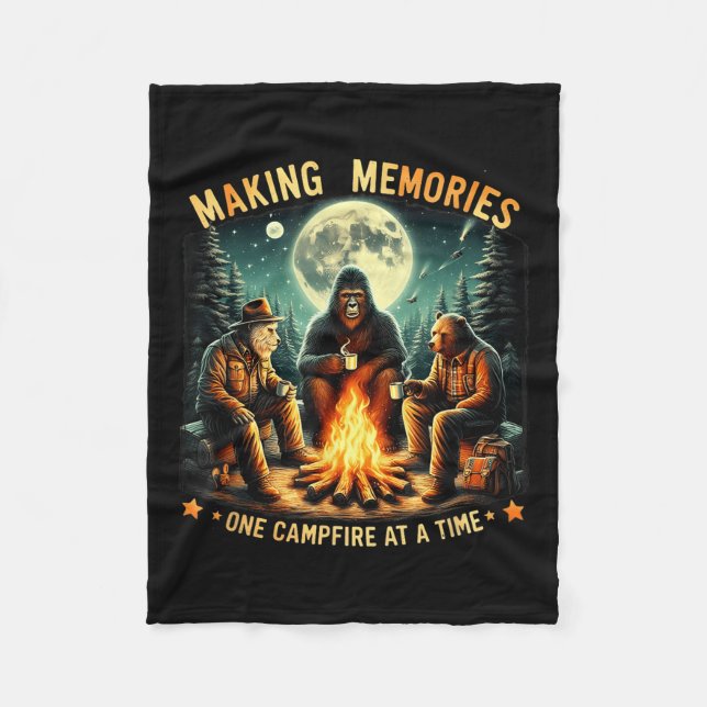 Retro Making Memories One Campfire At A Time Bigfo Fleece Blanket (Front)