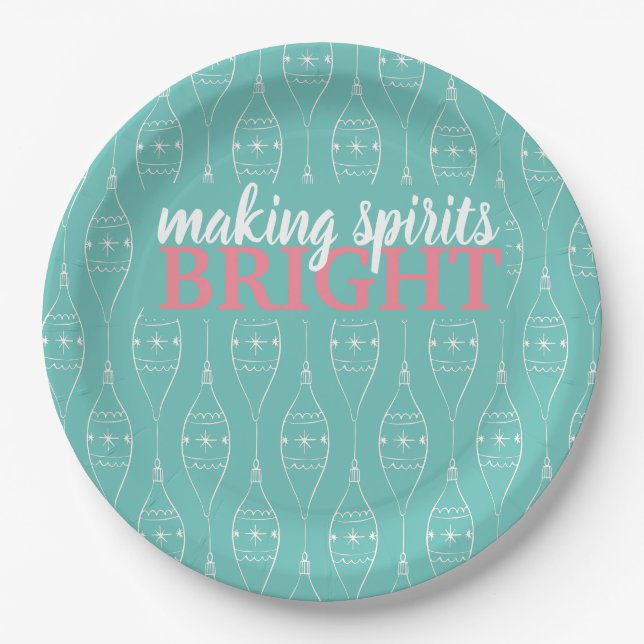 Retro Making Spirits Bright Turquoise Paper Plate (Front)