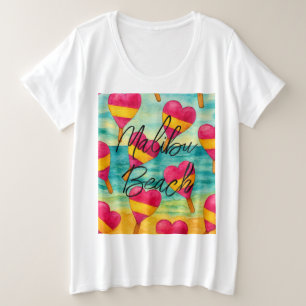 Retro Malibu Beach Colorful Ice Cream Plus Size T-Shirt