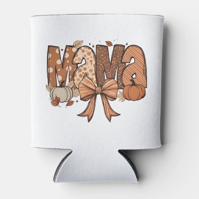 Retro Mama Coquette Bow Fall Autumn Thanksgiving  Can Cooler (Front)