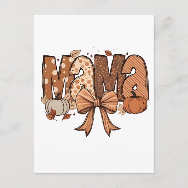 Retro Mama Coquette Bow Fall Autumn Thanksgiving  Invitation Postcard (Front)