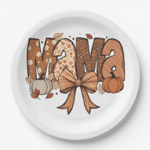 Retro Mama Coquette Bow Fall Autumn Thanksgiving  Paper Plate