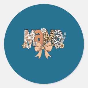 Retro Mama Coquette Bows Leopard Mom Mother's Day  Classic Round Sticker