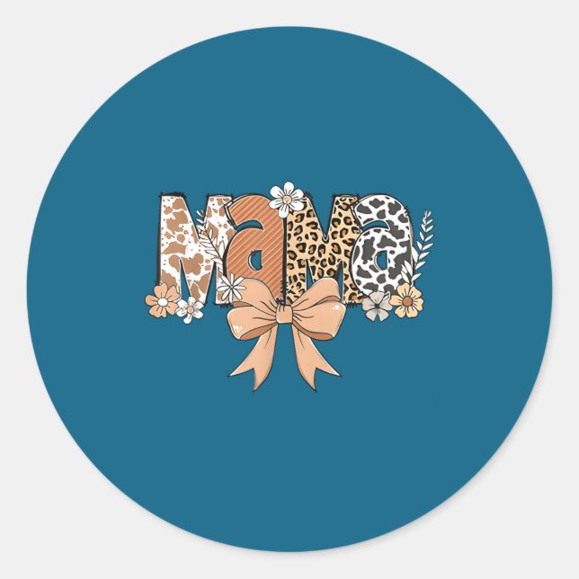Retro Mama Coquette Bows Leopard Mom Mother's Day  Classic Round Sticker (Front)