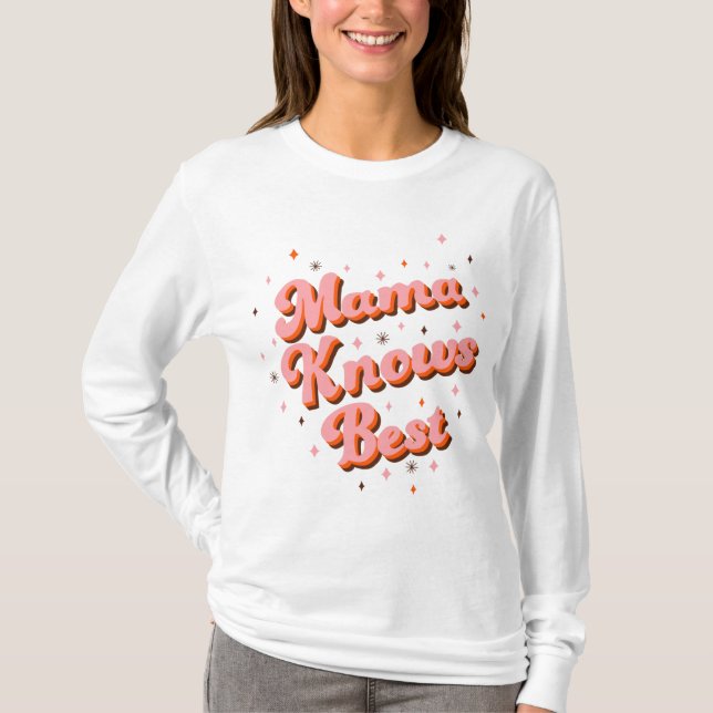 Retro Mama Knows Best Pink Brown 70s Lettering T-S T-Shirt (Front)